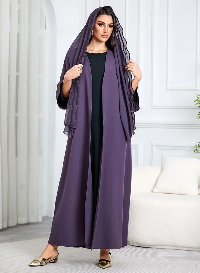 Take Two Women Purple Open Front Abaya with Headscarf