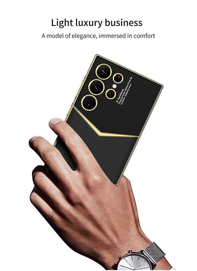 TEAM LUXURY - Samsung Galaxy S24 Ultra Case Leather Electroplating Cover with Anti-Scratch Protector Shockproof Camera Len Protection Soft PU Comfortable Touch Feel Back Cover Phone Accessories - Image 1