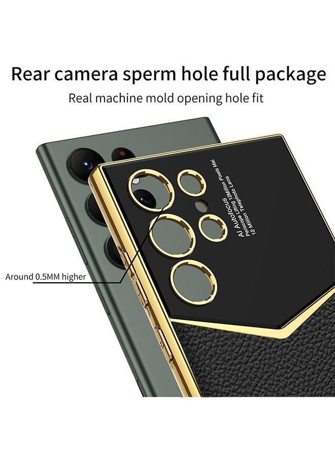 TEAM LUXURY - Samsung Galaxy S24 Ultra Case Leather Electroplating Cover with Anti-Scratch Protector Shockproof Camera Len Protection Soft PU Comfortable Touch Feel Back Cover Phone Accessories - Image 1