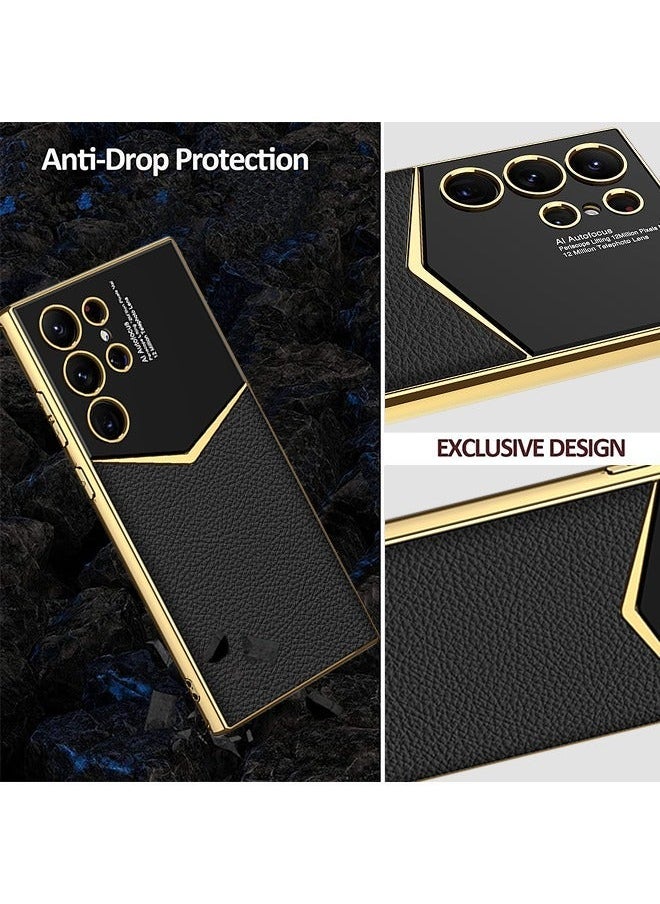 TEAM LUXURY - Samsung Galaxy S24 Ultra Case Leather Electroplating Cover with Anti-Scratch Protector Shockproof Camera Len Protection Soft PU Comfortable Touch Feel Back Cover Phone Accessories - Image 1