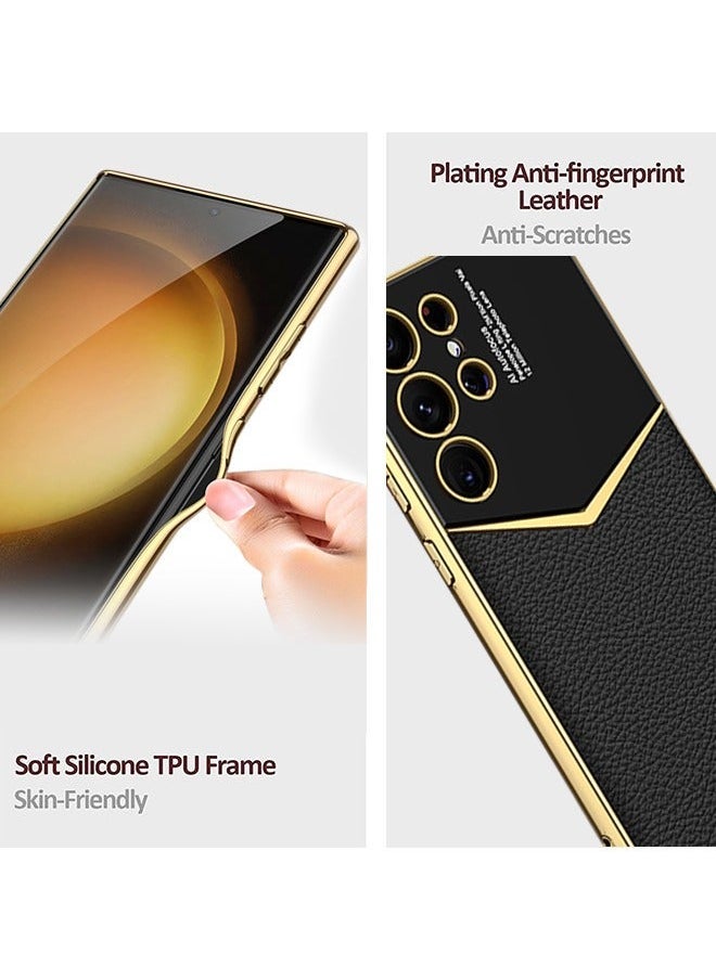 TEAM LUXURY - Samsung Galaxy S24 Ultra Case Leather Electroplating Cover with Anti-Scratch Protector Shockproof Camera Len Protection Soft PU Comfortable Touch Feel Back Cover Phone Accessories - Image 1