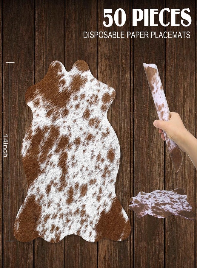 Kuabiz Western Cow Print Place Mats Disposable Cowhide Print Paper Placemats Western Cow Printing Placemats for Holiday Banquet Kitchen Table Room Decor (50, Light Brown) - Image 2