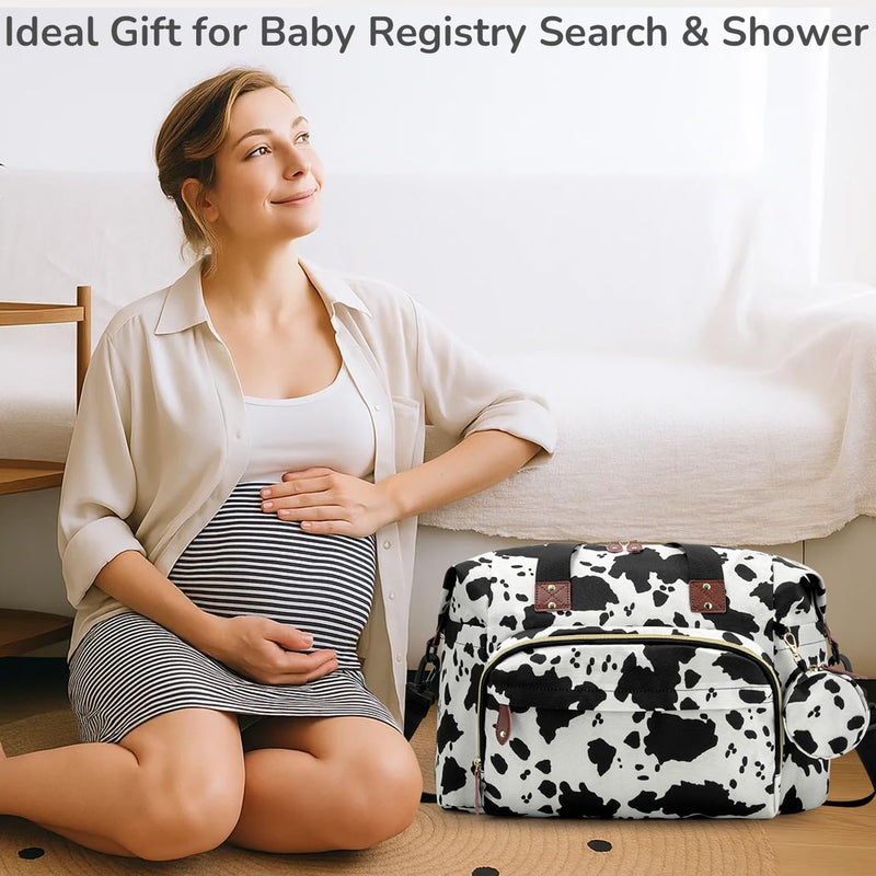 Tenot Diaper Bag Tote, Baby Bag Travel Diaper Tote Bag with Pacifier Case, Cute Maternity Hospital Baby Stylish Diaper Tote for Mom Dad Cow Print - Image 4