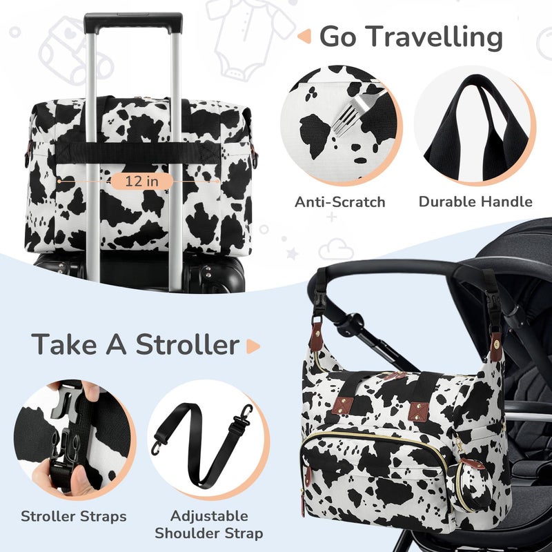 Tenot Diaper Bag Tote, Baby Bag Travel Diaper Tote Bag with Pacifier Case, Cute Maternity Hospital Baby Stylish Diaper Tote for Mom Dad Cow Print - Image 5
