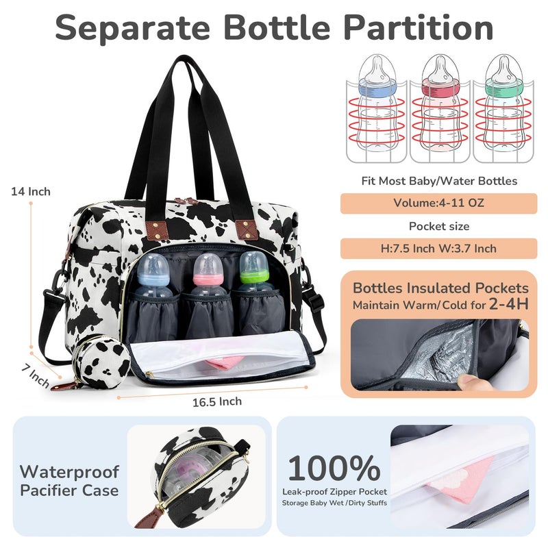 Tenot Diaper Bag Tote, Baby Bag Travel Diaper Tote Bag with Pacifier Case, Cute Maternity Hospital Baby Stylish Diaper Tote for Mom Dad Cow Print - Image 2