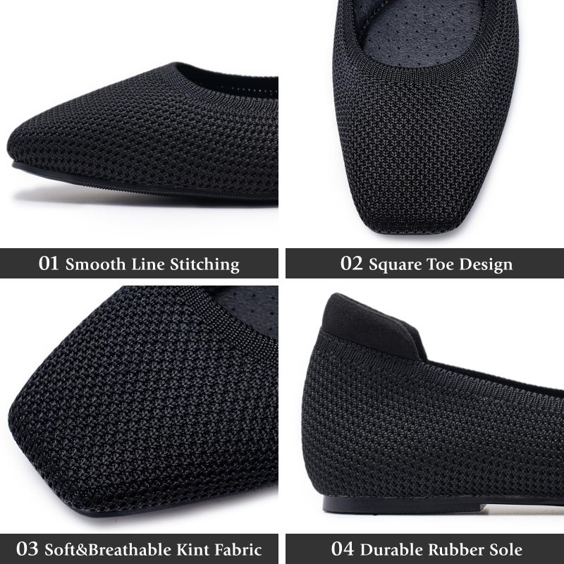MaxMuxun Women's Ballet Flats Square Toe Mary Jane Shoes Women Arch Support Comfortable Walking Shoes Knit Ballerina Flats for Casual Office Dressy Business Black Size 8 - Image 5