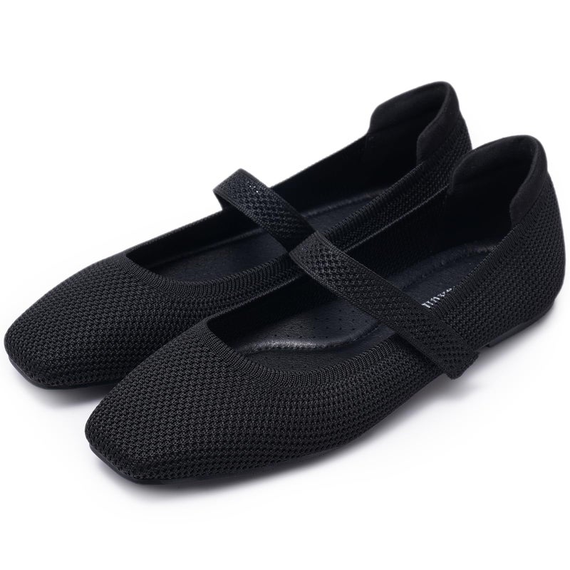 MaxMuxun Women's Ballet Flats Square Toe Mary Jane Shoes Women Arch Support Comfortable Walking Shoes Knit Ballerina Flats for Casual Office Dressy Business Black Size 8 - Image 4