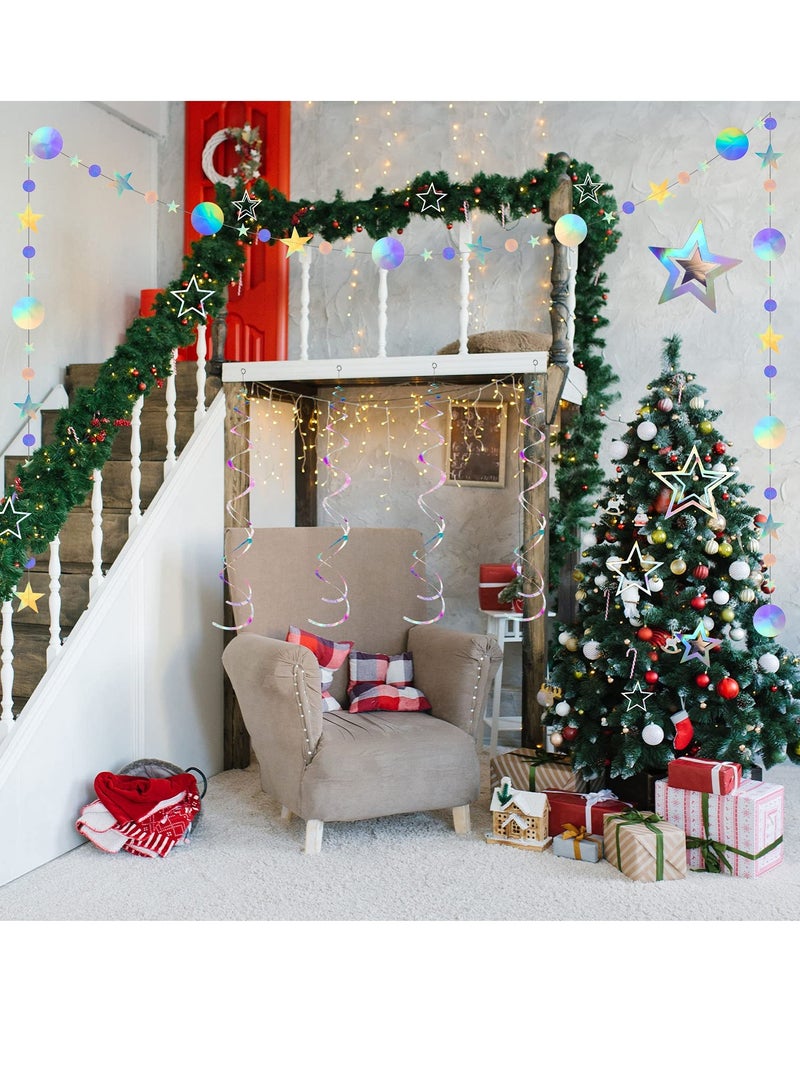 SYOSI Party Supplies Kit, 37 Pieces Iridescent Holographic Hanging Bling Twinkle Star Galaxy, Garland Circle Dot Swirl Streamer Glitter Decorations for Wedding Disco Party Decorations - Image 2