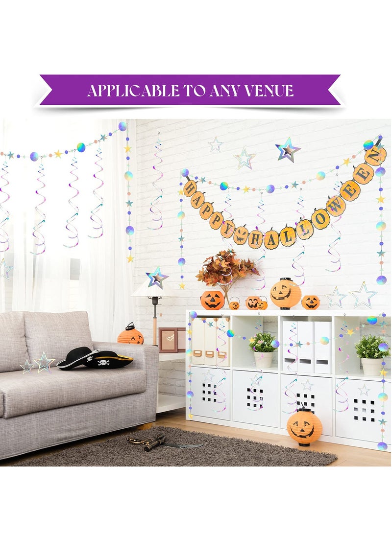 SYOSI Party Supplies Kit, 37 Pieces Iridescent Holographic Hanging Bling Twinkle Star Galaxy, Garland Circle Dot Swirl Streamer Glitter Decorations for Wedding Disco Party Decorations - Image 3