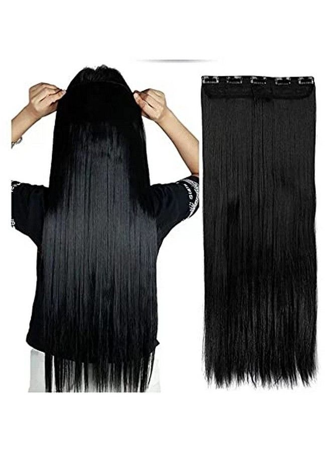 BeatStock 5 Clips Head 1 Piece STRAIGHT Hair Extensions For Women and Girls For Increase Instant Length 24 inch (Black)  - Image 2