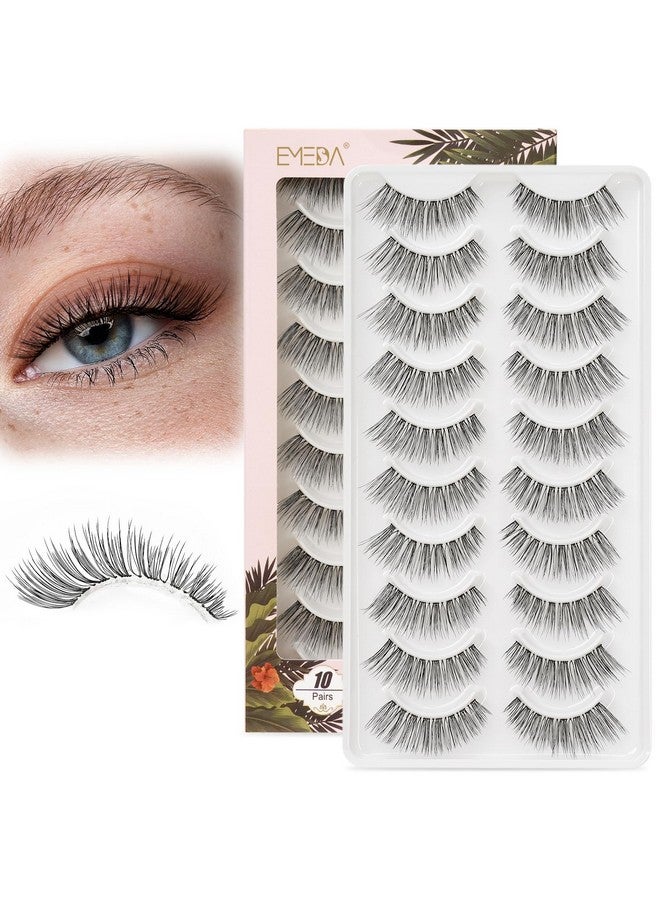EMEDA False Eyelashes Natural Strips Look Pestañas Postizas Naturales 10 Pairs Invisible Band 3D Demi Wispies 12Mm Fake Lashes Small Face Lashes Handmade Clear Band Eye Lashes(005) - Image 1