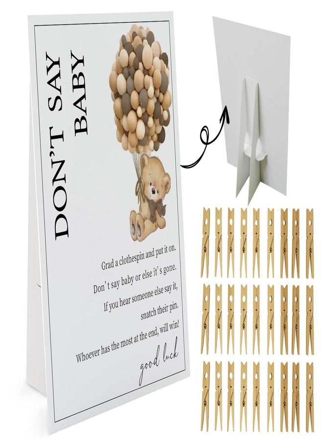 GNATV Bear Don't Say Baby Game (1 Sign And 50 Mini Natural Clothespins) - Baby Shower Game, Gender Neutral - Image 1