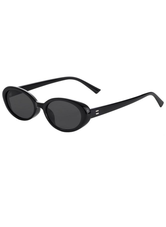 Teumire Retro Oval Sunglasses For Women Men 90S Style Vintage Small Sun Glasses Uv400 Protection Shades(Black) - Image 1