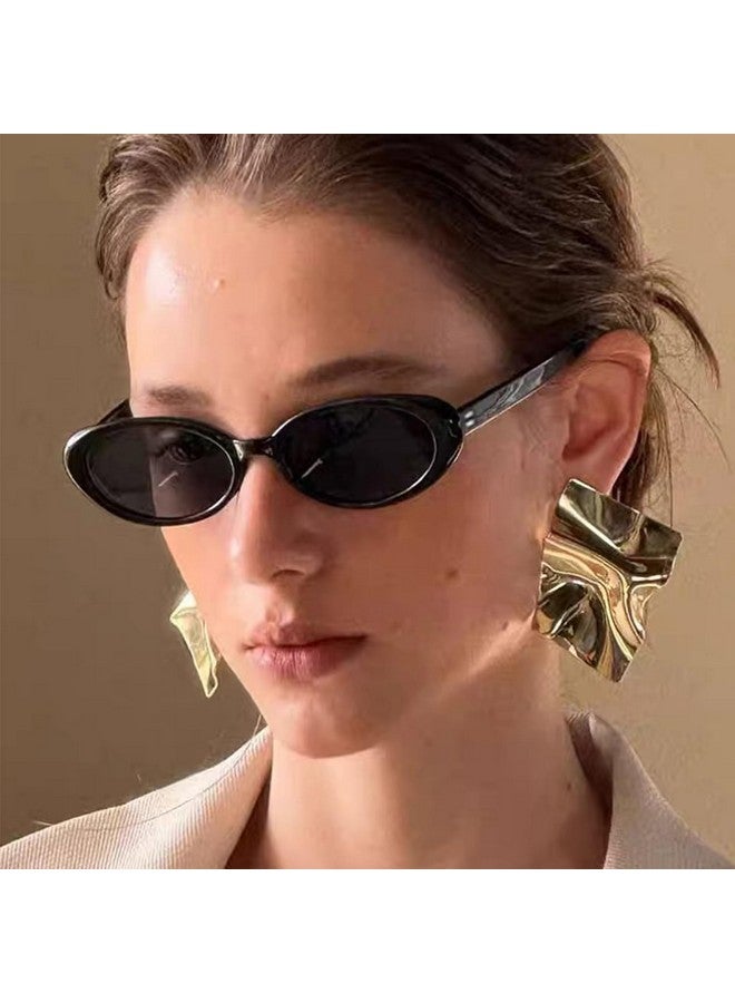 Teumire Retro Oval Sunglasses For Women Men 90S Style Vintage Small Sun Glasses Uv400 Protection Shades(Black) - Image 3