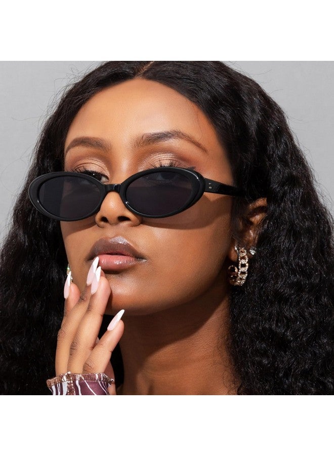 Teumire Retro Oval Sunglasses For Women Men 90S Style Vintage Small Sun Glasses Uv400 Protection Shades(Black) - Image 2