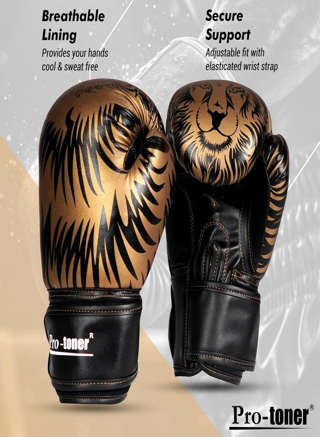 Protoner Pro-Toner Boxing Gloves, Red and Black Tiger Print Design, Faux Leather, for Men and Women (Golden/Black, 12 oz) - Image 5