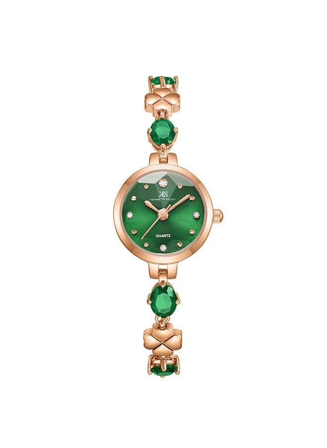 KENNETH SCOTT Kenneth Scott K23541-KBGG Women Analog Display Watch & Brass Strap Green  - Image 1