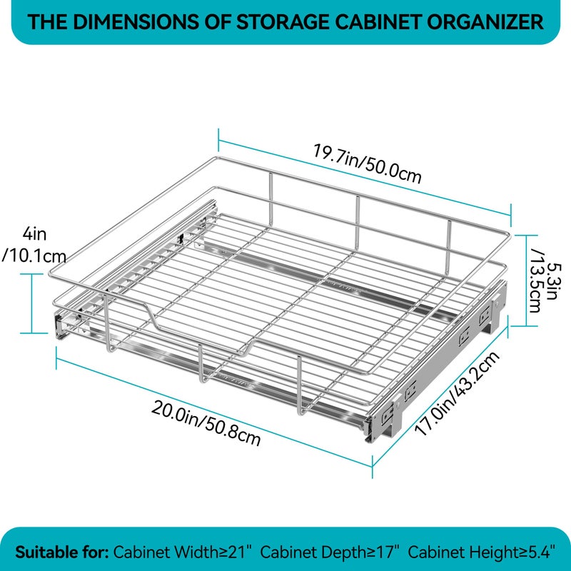 STORKING Pull Out Cabinet Organizer 20" W X 17" D, Slide Out Drawers For Kitchen Cabinets, Pull Out Drawers For Cabinets Capacity Heavy Duty Caddy, Cabinet Pull Out Shelves Chrome-Plated, Bathroom Pantry - Image 2