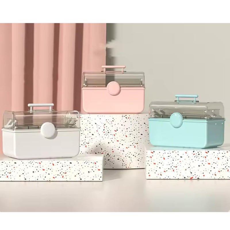 KREPS Transparent Cosmetic Organizer with Large Capacity,Dustproof,180° Opening,Multi-Layer Makeup,Hair Accessories Storage Box with Handle,Ideal for Cosmetics,Skincare or Medicine Storage.(Cream) - Image 3