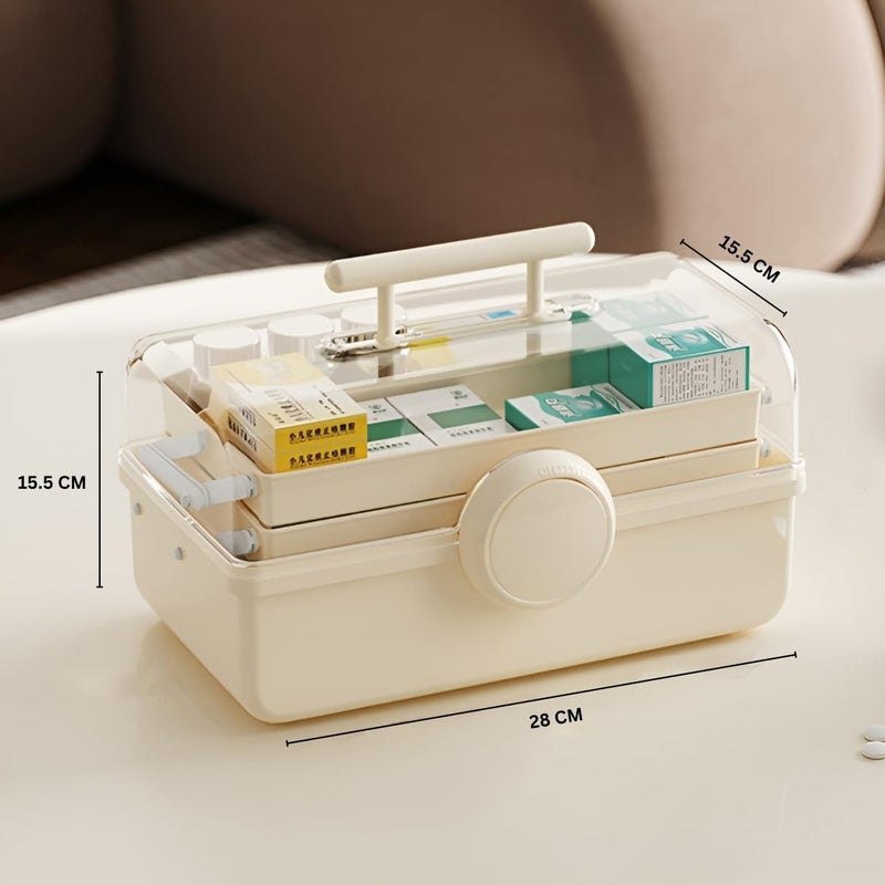 KREPS Transparent Cosmetic Organizer with Large Capacity,Dustproof,180° Opening,Multi-Layer Makeup,Hair Accessories Storage Box with Handle,Ideal for Cosmetics,Skincare or Medicine Storage.(Cream) - Image 2