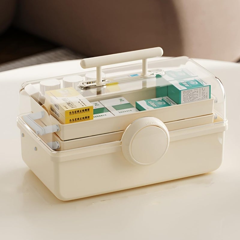 KREPS Transparent Cosmetic Organizer with Large Capacity,Dustproof,180° Opening,Multi-Layer Makeup,Hair Accessories Storage Box with Handle,Ideal for Cosmetics,Skincare or Medicine Storage.(Cream) - Image 1