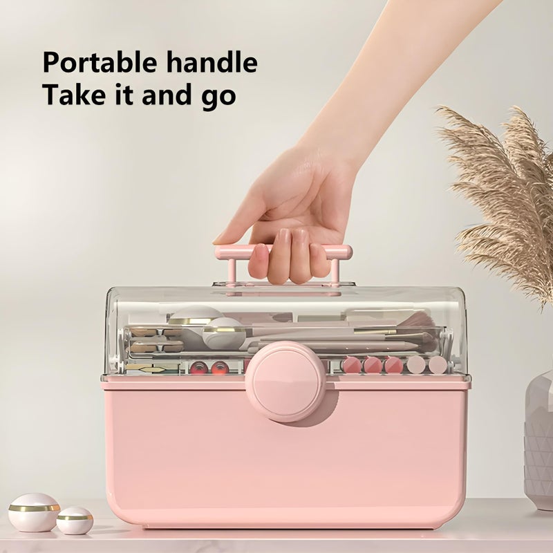 KREPS Transparent Cosmetic Organizer with Large Capacity,Dustproof,180° Opening,Multi-Layer Makeup,Hair Accessories Storage Box with Handle,Ideal for Cosmetics,Skincare or Medicine Storage.(Cream) - Image 5