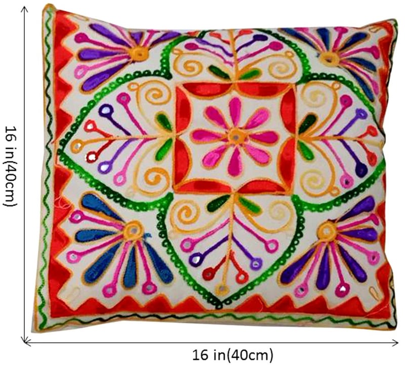 Purpledip Cotton Throw Pillow Cushion Covers 'Mystic Beauty': Ethnic Design Embroidery, Set of 2, 16 Inches (12445L) - Image 5