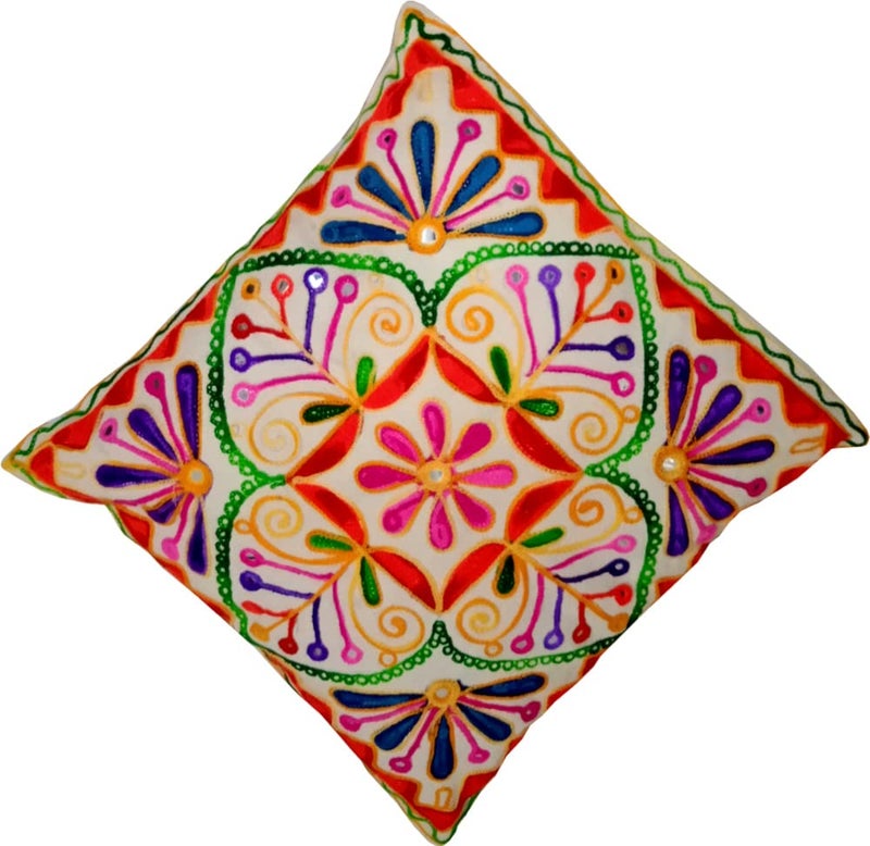 Purpledip Cotton Throw Pillow Cushion Covers 'Mystic Beauty': Ethnic Design Embroidery, Set of 2, 16 Inches (12445L) - Image 3