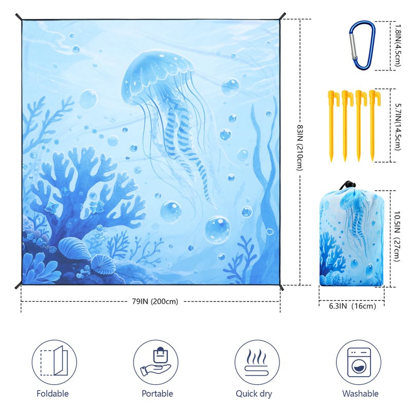 WIWIGO Beach Blanket Waterproof Sandproof Beach Mat 79" X 83"/10'x9'for 2-8 Adults Quick Drying Outdoor Picnic Mat Beach Accessories for Travel, Camping, Hiking - Image 2