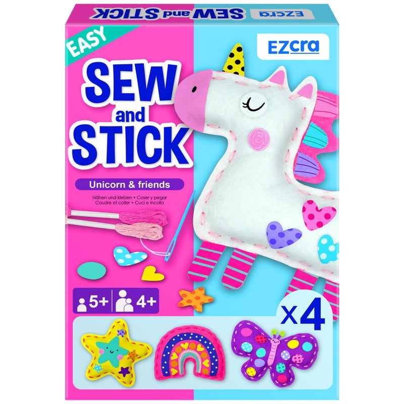 EZCRA Unicorn Sewing Kit for Kids Ages 48 4 Easy Projects NoMess LearntoSew Arts Crafts with Felt Stickers for Beginners - Image 2