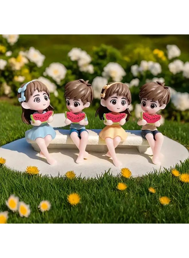 2pcs Anime Style Smiling Couple Figurines Blue Style A Pair Chibi Character Resin Statues Traditional Outfits Miniature Collectible Decor for Home Car Dashboard Desk Shelf Pastel Colors - Image 2
