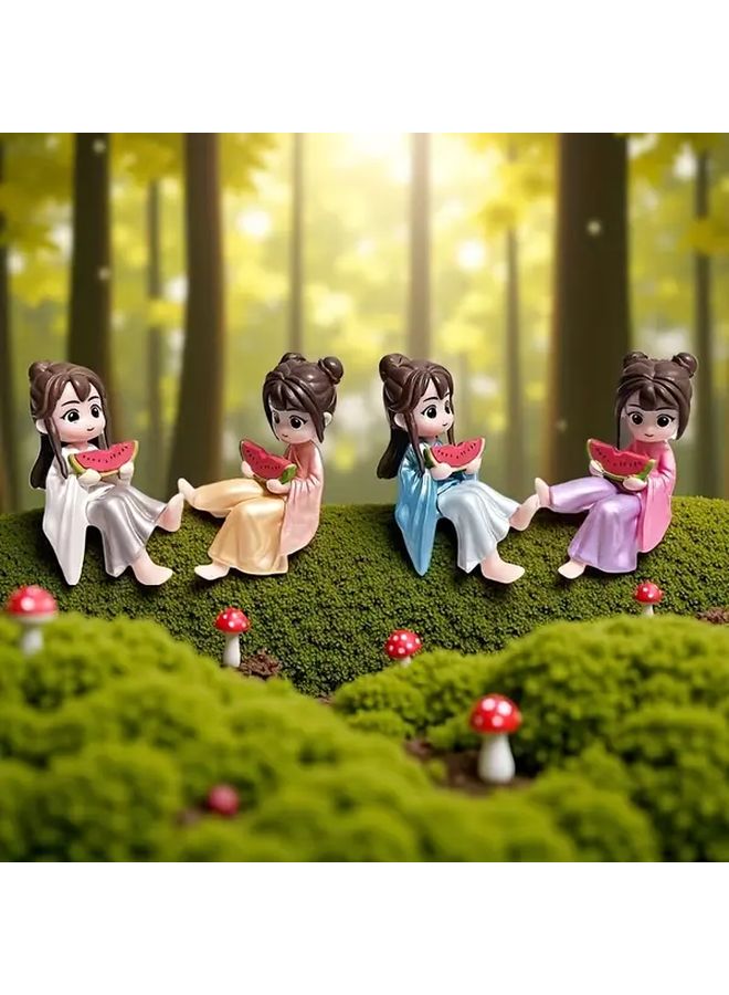2pcs Anime Style Smiling Couple Figurines Blue Style A Pair Chibi Character Resin Statues Traditional Outfits Miniature Collectible Decor for Home Car Dashboard Desk Shelf Pastel Colors - Image 1