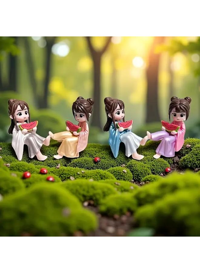 2pcs Anime Style Smiling Couple Figurines Blue Style A Pair Chibi Character Resin Statues Traditional Outfits Miniature Collectible Decor for Home Car Dashboard Desk Shelf Pastel Colors - Image 4