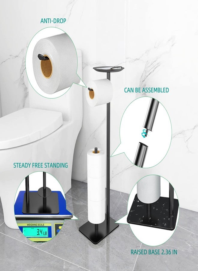 FEILERN Toilet Paper Holder Stand for Bathroom Floor Standing Toilet Roll Dispenser Storages 4 Reserve Rolls, with Top Storage Shelf for Cell Phones, Wipe, Wallet and More(Black) - Image 4