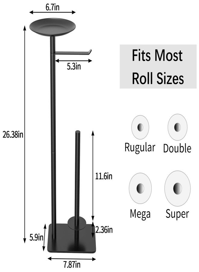 FEILERN Toilet Paper Holder Stand for Bathroom Floor Standing Toilet Roll Dispenser Storages 4 Reserve Rolls, with Top Storage Shelf for Cell Phones, Wipe, Wallet and More(Black) - Image 2