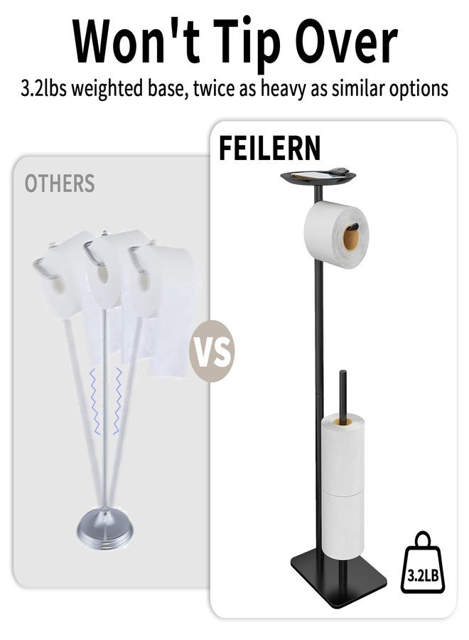 FEILERN Toilet Paper Holder Stand for Bathroom Floor Standing Toilet Roll Dispenser Storages 4 Reserve Rolls, with Top Storage Shelf for Cell Phones, Wipe, Wallet and More(Black) - Image 5