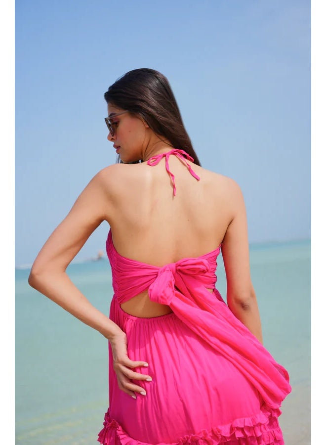 SJON Hot Pink Fusion Ruffle Dress - Image 2