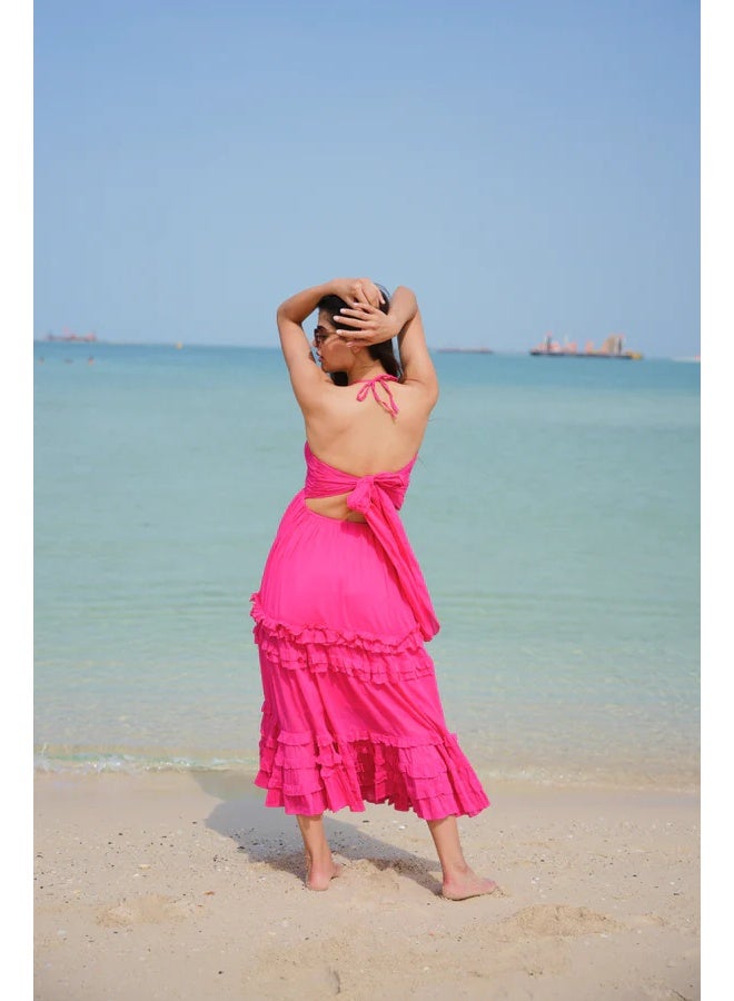 SJON Hot Pink Fusion Ruffle Dress - Image 4