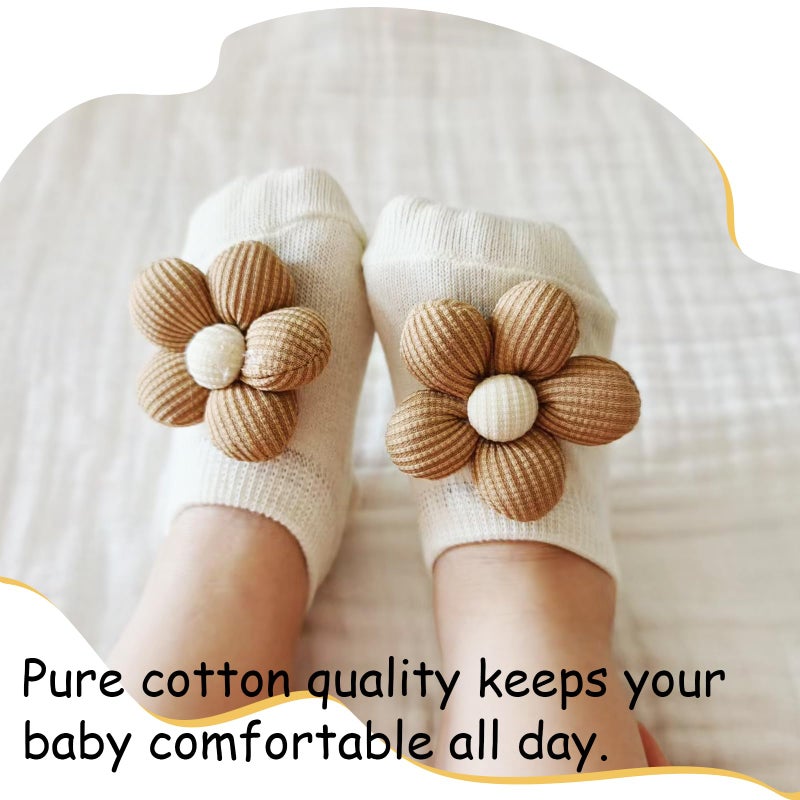 Nirvany 4 Pairs Baby Girl Ankle Socks, Non-Slip Low Cut Floral Socks for Infants, Toddlers & Newborn Girls - Image 2