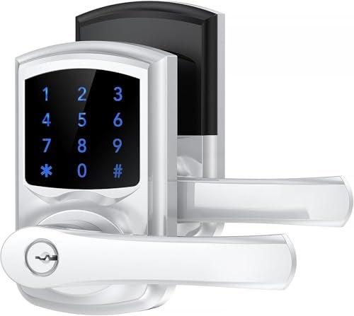 Signstek Keyless Entry,Digital Smartcode Door Lock for Front Door,Keypad Door Lock with Handle and Security Key,Touchscreen,Easy Installation,Silver - Image 1