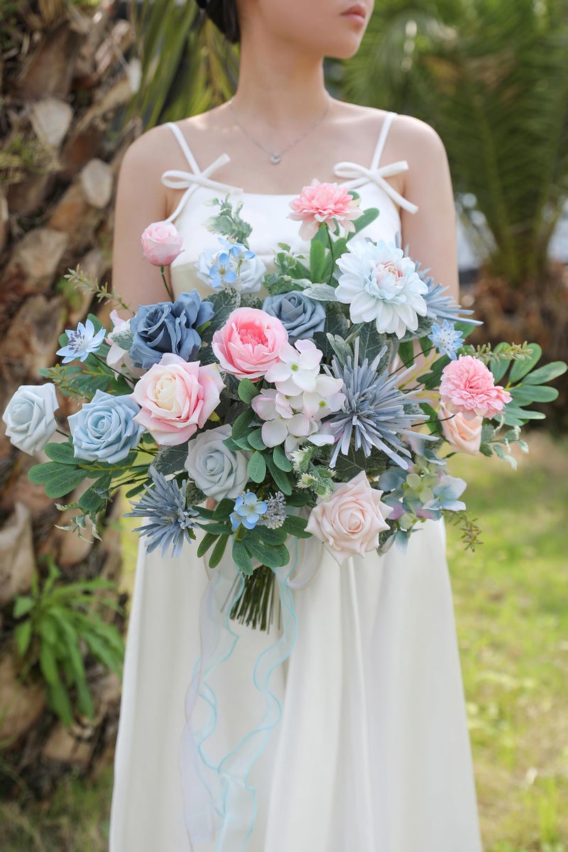 Koroni Flowers Blue Pink Artificial Flowers Set - Fake Roses, Peonies, Silk Flowers with Stems for DIY Wedding Bouquets,Floral Arrangement,Table Centerpieces,Baby Shower, Home Decor - Image 3