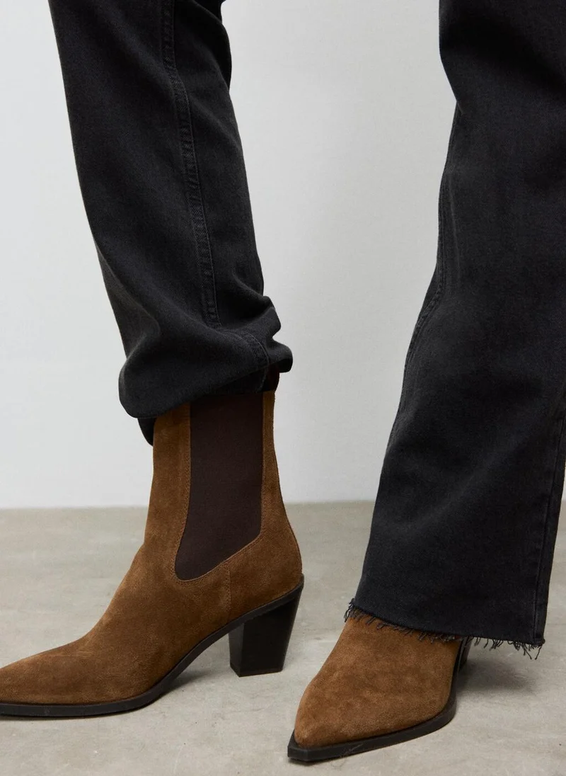 Mango  Suede ankle boots with pointed toe and block heel for Women | Best Price UAE