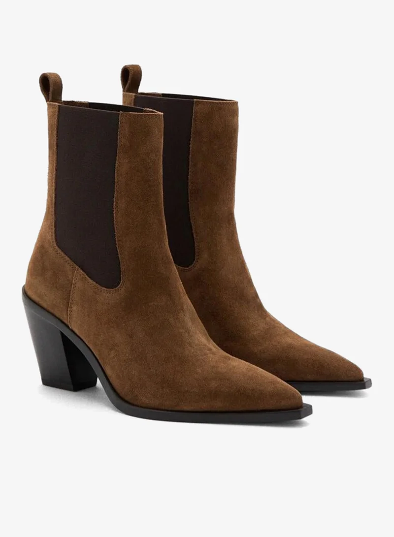 MANGO Suede ankle boots with pointed toe and block heel