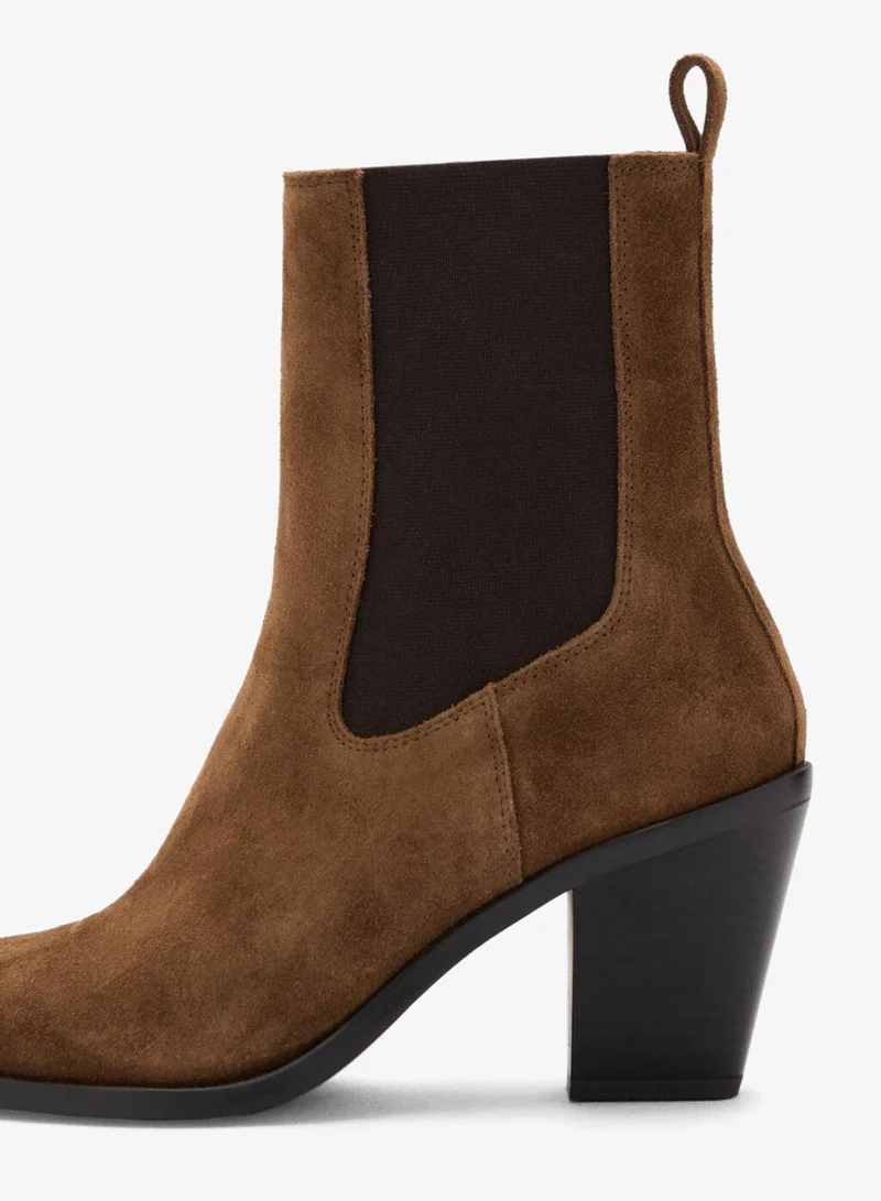 Mango  Suede ankle boots with pointed toe and block heel for Women | Best Price UAE