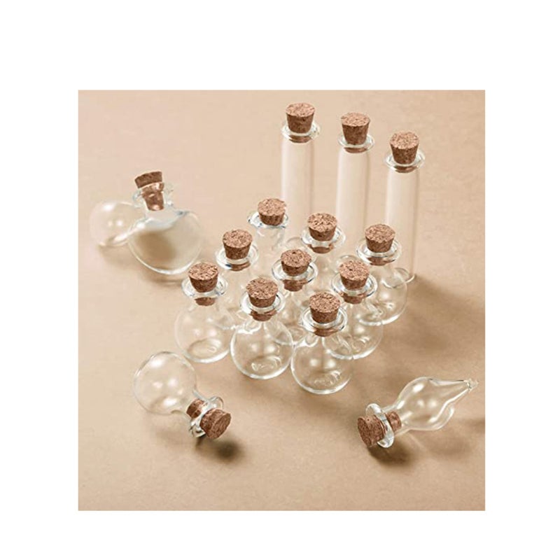 SOLARAE Small Mini Glass Bottles Tiny Jars With Cork Stoppers 5 Shapes Tiny Wishing Drifting Bottle for Wedding Party DIY Decoration Bead Containers Arts and Crafts DIY Projects Geometric Shape 50Pcs - Image 2
