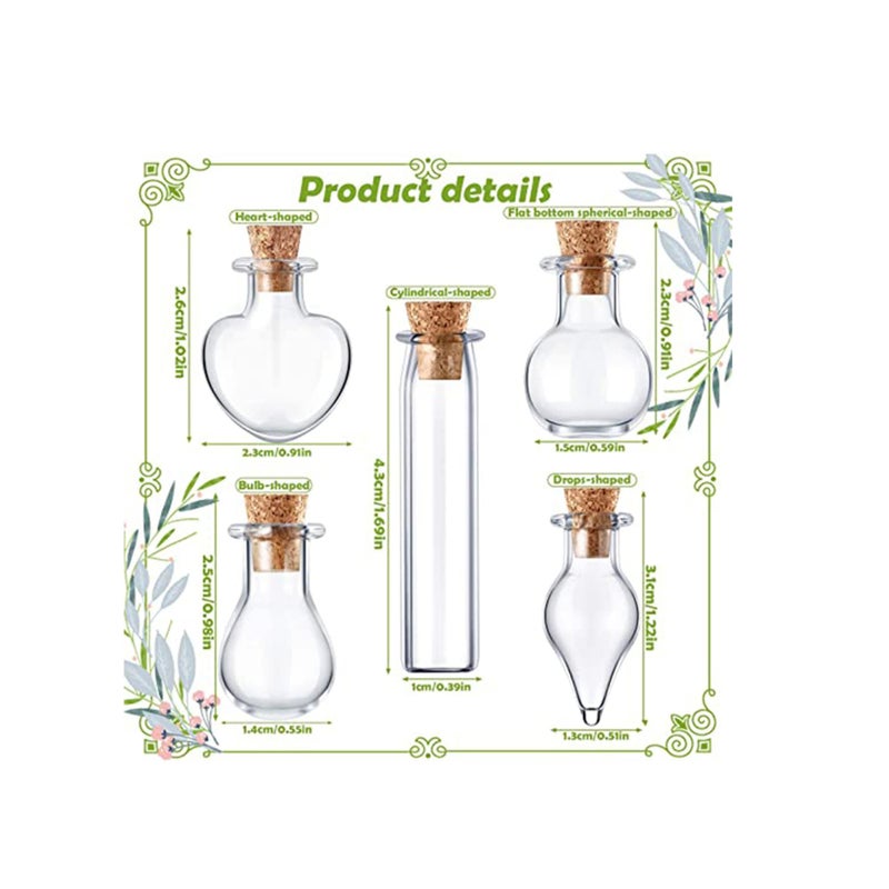 SOLARAE Small Mini Glass Bottles Tiny Jars With Cork Stoppers 5 Shapes Tiny Wishing Drifting Bottle for Wedding Party DIY Decoration Bead Containers Arts and Crafts DIY Projects Geometric Shape 50Pcs - Image 3