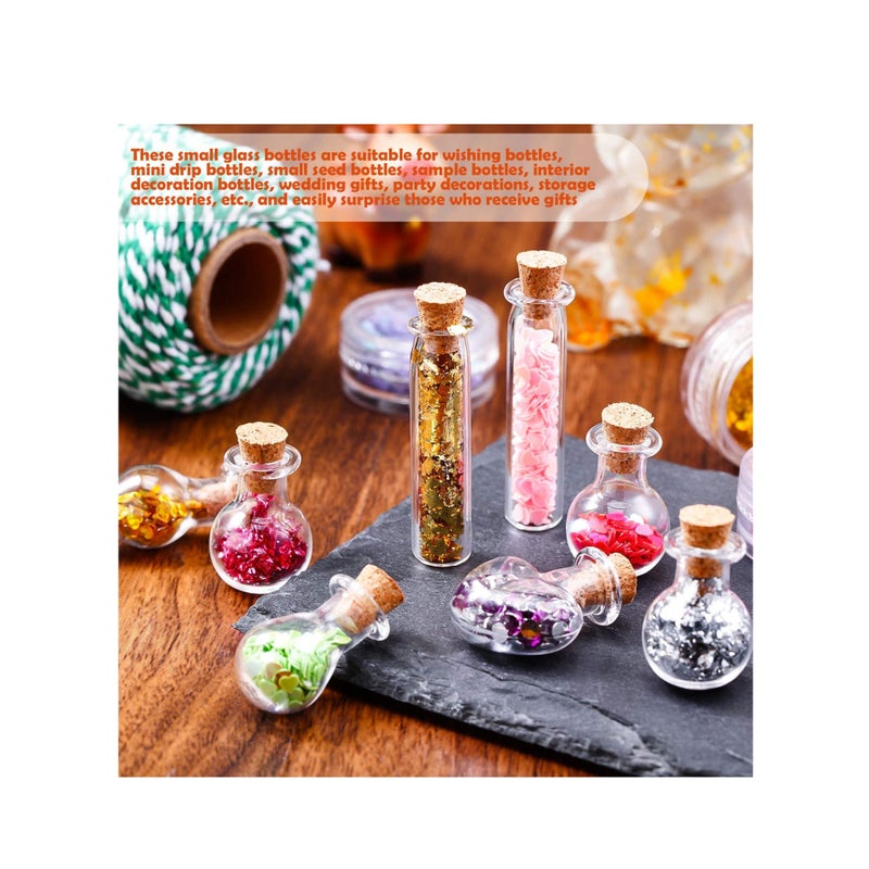 SOLARAE Small Mini Glass Bottles Tiny Jars With Cork Stoppers 5 Shapes Tiny Wishing Drifting Bottle for Wedding Party DIY Decoration Bead Containers Arts and Crafts DIY Projects Geometric Shape 50Pcs - Image 4