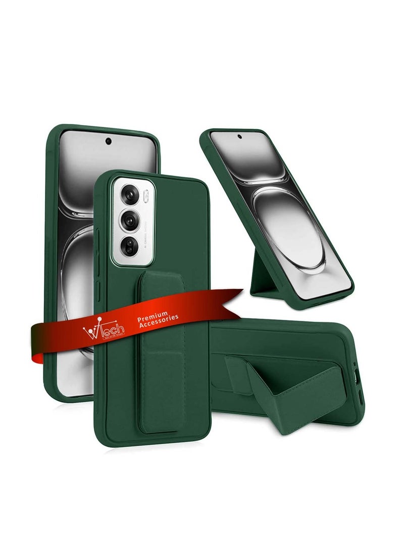 Wtech Oppo Reno12 Pro 5G 2024 Hand Grip Foldable Magnetic Kickstand Wrist Strap Finger Grip With Built-In Iron Case Cover Dark Green - Image 1