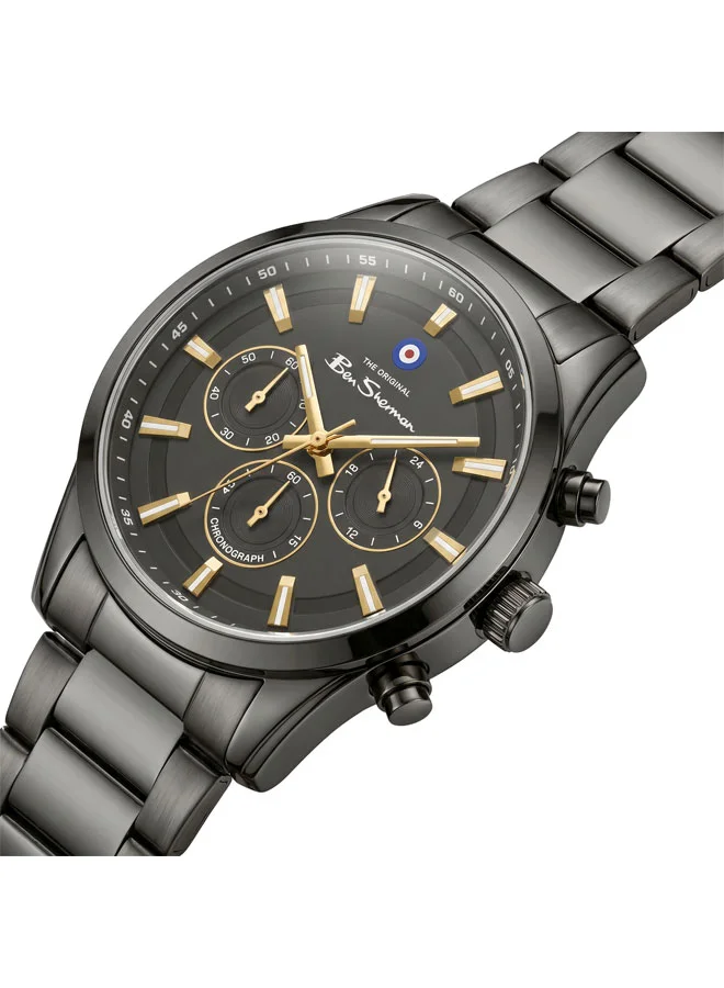 Ben Sherman Cambridge Gunmetal Dial Gunmetal Stainless Steel Bracelet Chronograph Watch for Men, 42mm