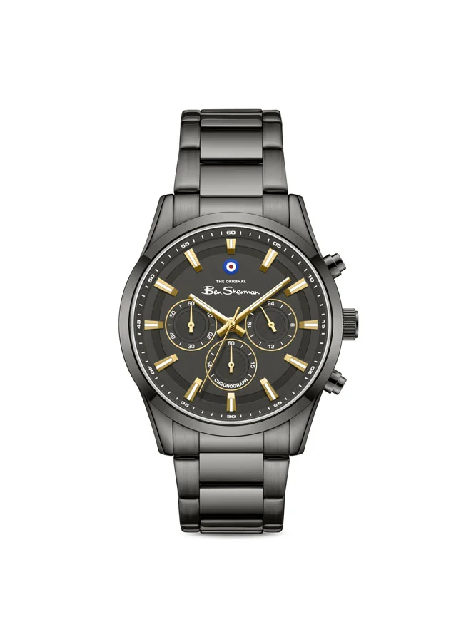 Ben Sherman Cambridge Gunmetal Dial Gunmetal Stainless Steel Bracelet Chronograph Watch for Men, 42mm